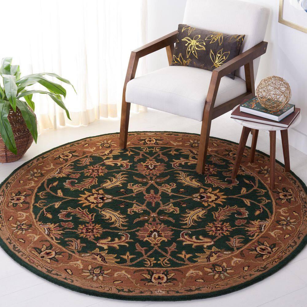 SAFAVIEH Heritage Valery Traditional Wool Area Rug, Dark Green/Gold, 6' x 6' Round