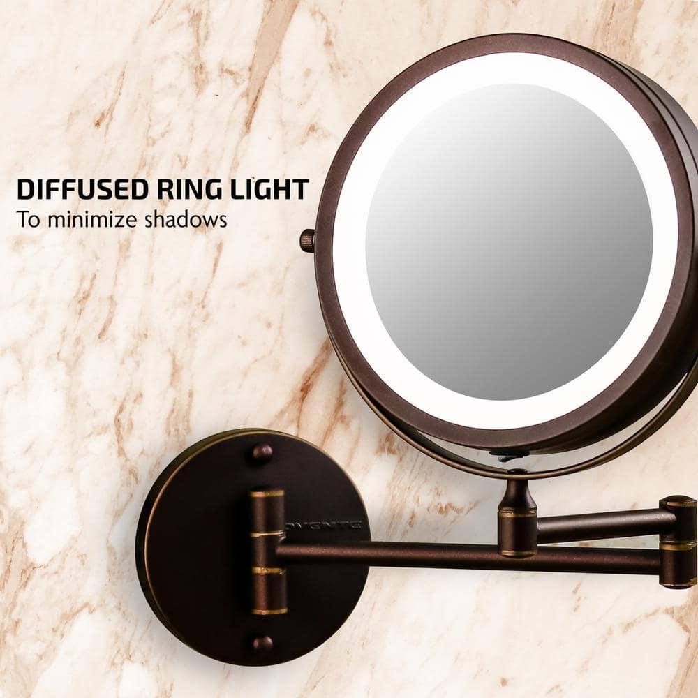 Ovente OVENTE 7" Lighted Wall Mount Makeup Mirror with 1X/10X Magnification, Cordless Double Sided Magnifying Round Vanity Mirror, 360° Swivel Design, Extendable and Folding Arm, Antique Bronze MFW70ABZ1X10X