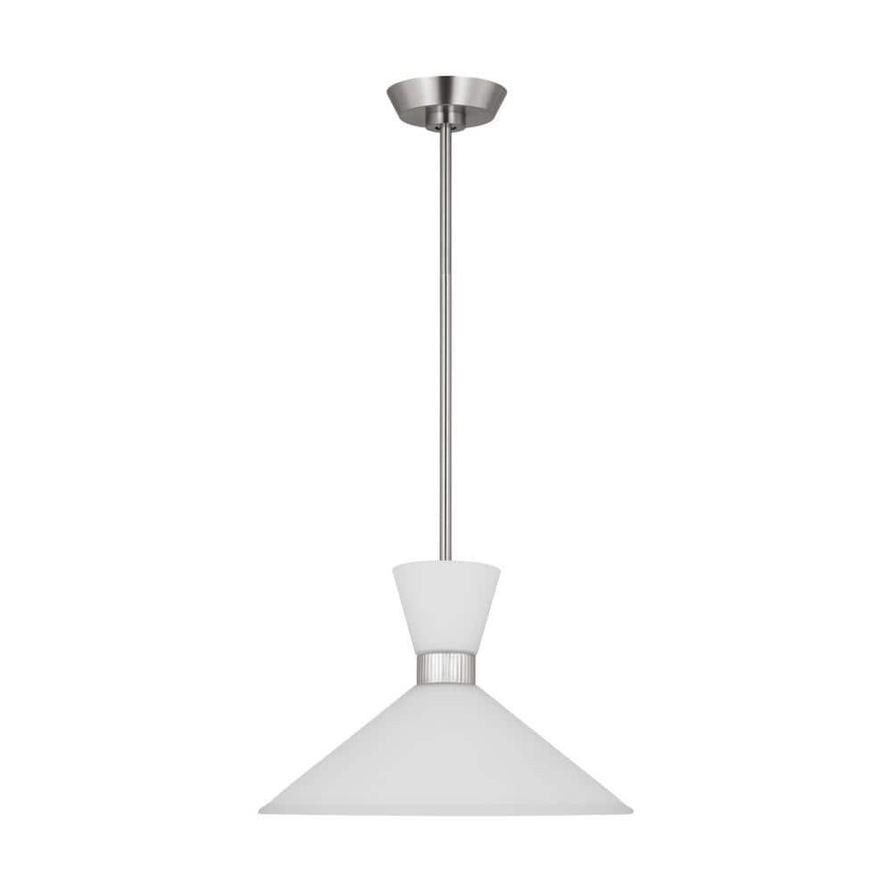 Belcarra Brushed Steel Pendant Light with Etched White Glass Shade
