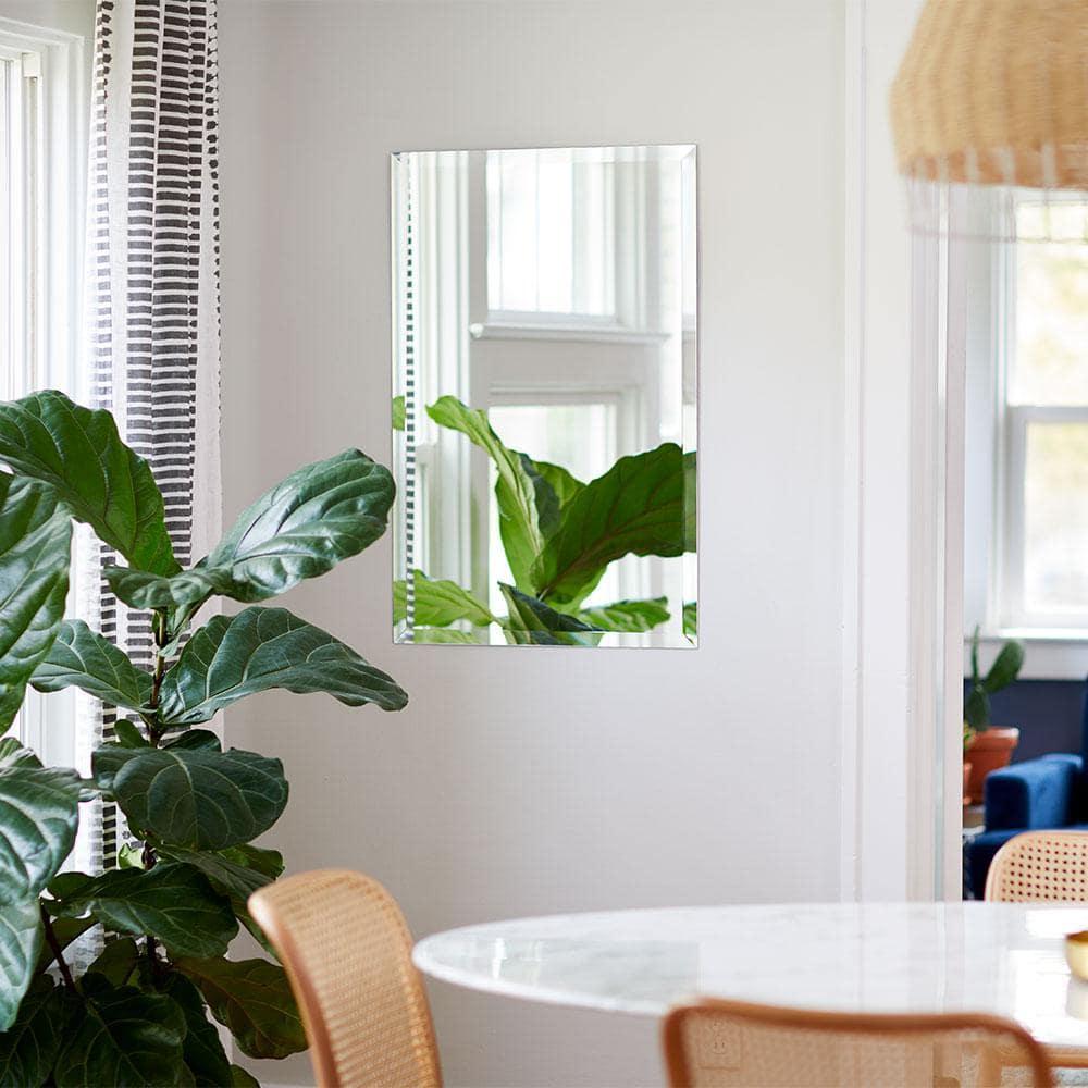 Ruomeng Rectangle Wall Mirror Frameless Bathroom Mirror 16” x 24" Beveled Edge Mirror for Vanity and Entryway