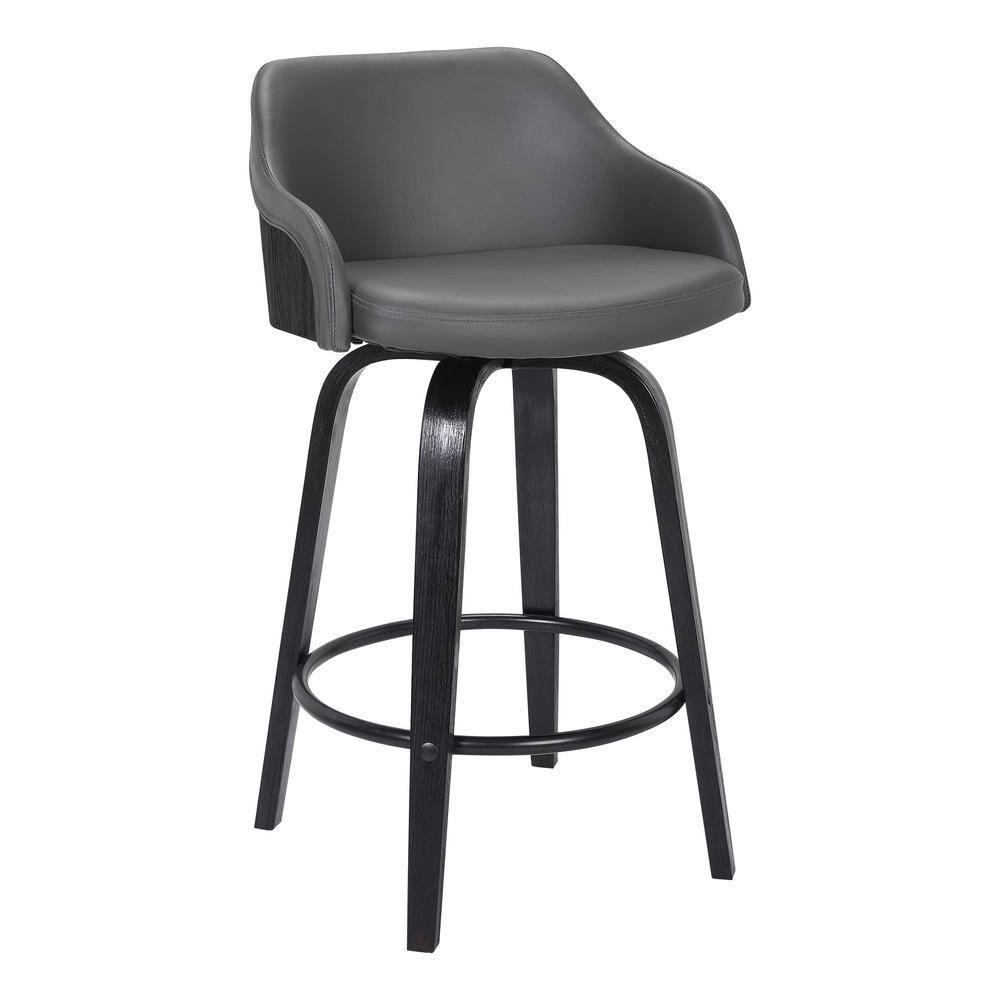 30" Alec Bar Height Swivel Barstool Black/Gray - Armen Living: Contemporary, 360-Degree, Low Back