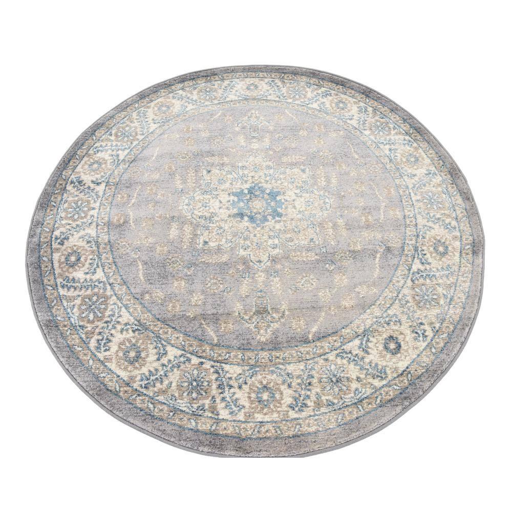 Unique Loom 5' 1 x 5' 1 Round Gray Salzburg Altstadt Area Rug