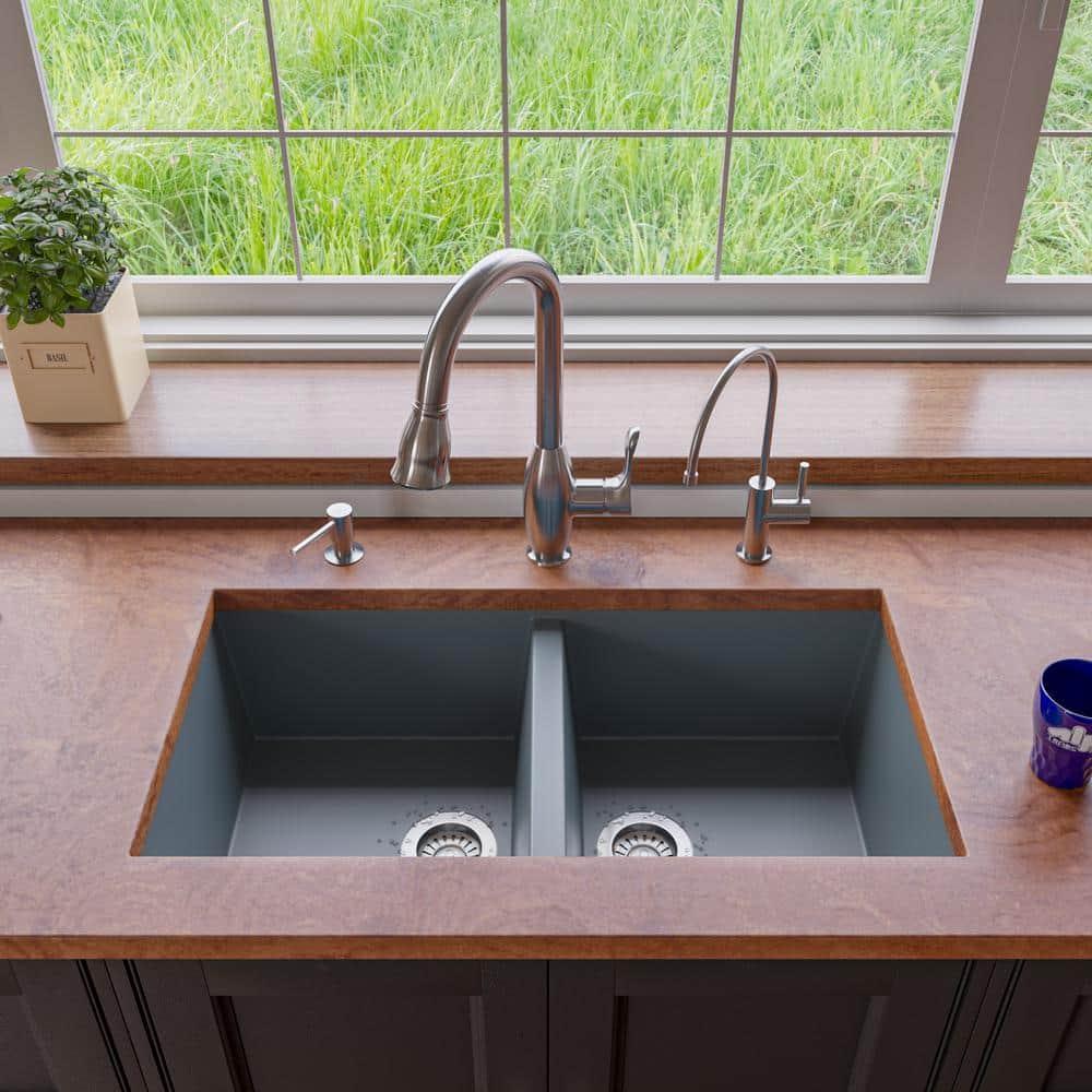 Alfi Brand AB3420UM-T 33.88'' L Undermount Double Bowl Granite Kitchen Sink