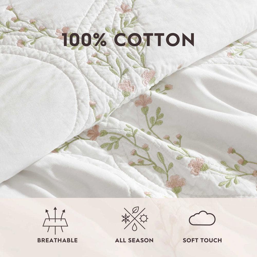 Laura Ashley - Full/Queen Quilt Set, Super Soft & Breathable Embroidered Bedding with Matching Sham(s), Floral Home Decor (Floral Embroidery Pink, Full/Queen)
