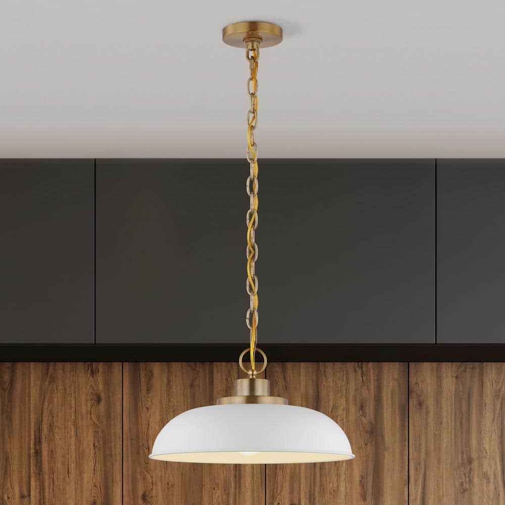 Nuvo Lighting Colony 1 Light Small Pendant Matte White with Burnished Brass
