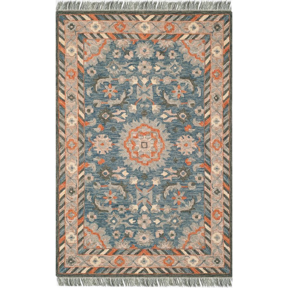 Aspen APN123 Hand Tufted Area Rug - Blue/Rust - 6'x9' - Safavieh..