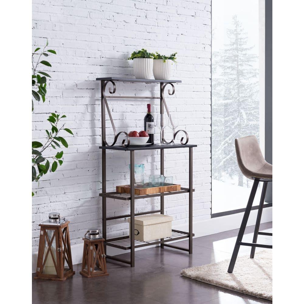 Kings Brand Furniture Covington Metal Kitchen Shelves Baker’s Rack Microwave Stand, Pewter