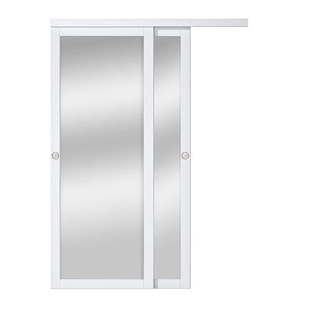 ARK DESIGN 80 in. 1 Lite Mirrored White Sliding Closet Door with Hardware Kit