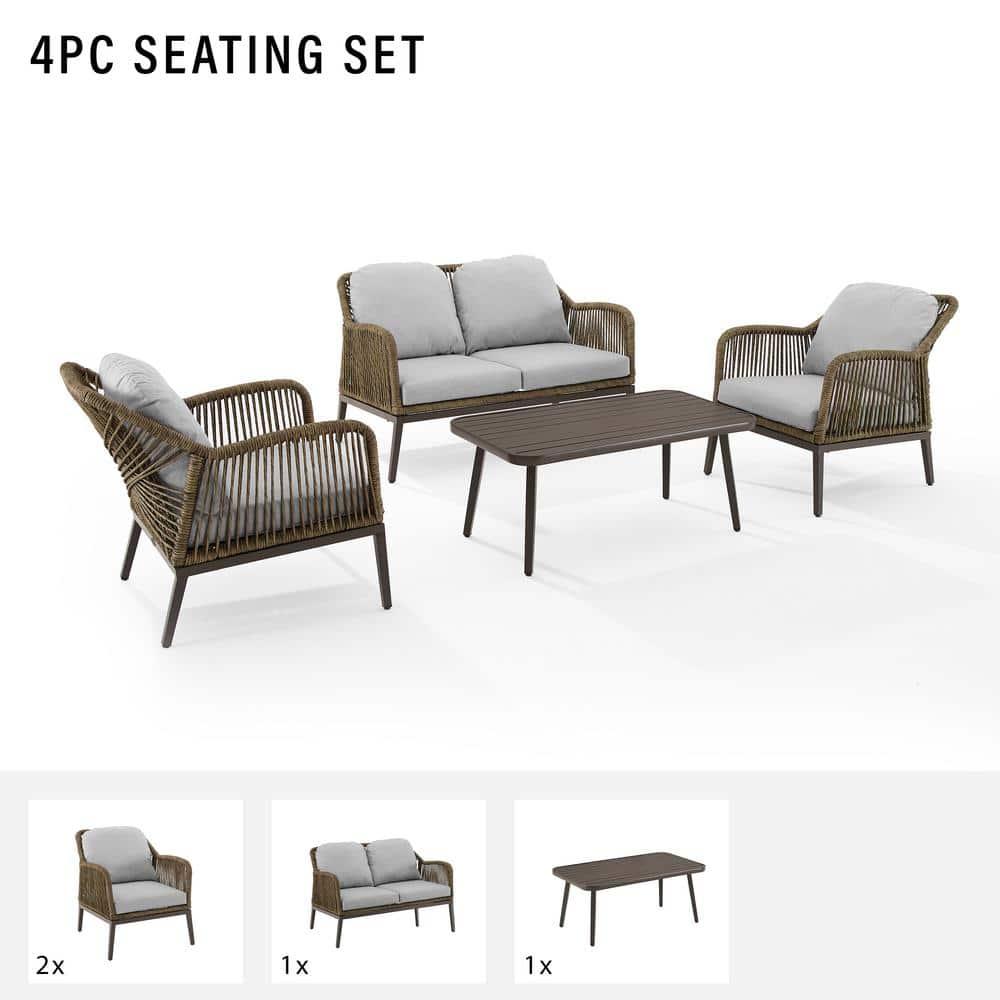 Haven 4pc Outdoor Wicker Conversation Set: Weather-Resistant, Steel Frame, Polyester Cushions - Crosley