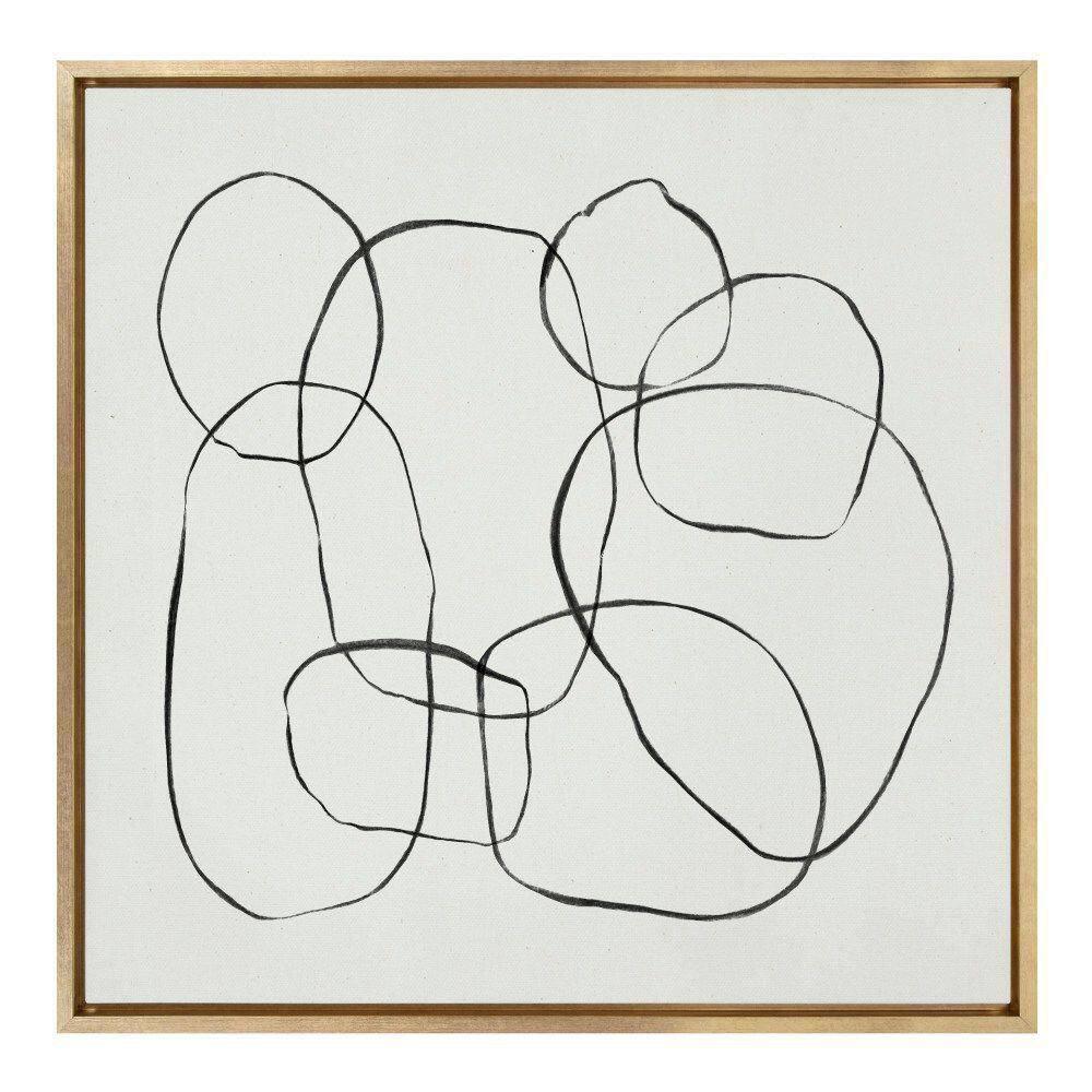 Kate and Laurel Sylvie Dancing Circles Framed Canvas by Teju Reval of SnazzyHues, 30x30, Bright Gold