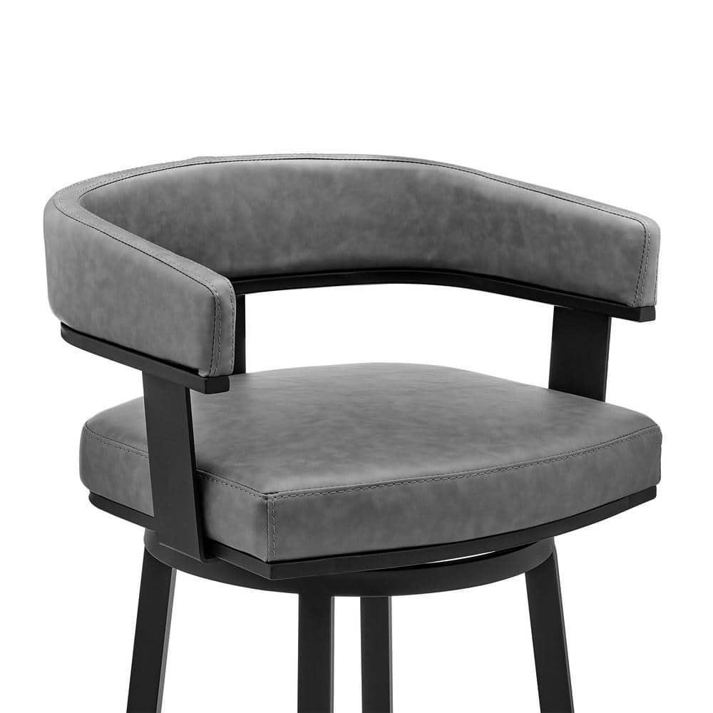 Armen Living Cohen30" Bar Height Swivel Bar Stool in Black Finish and Gray Faux Leather
