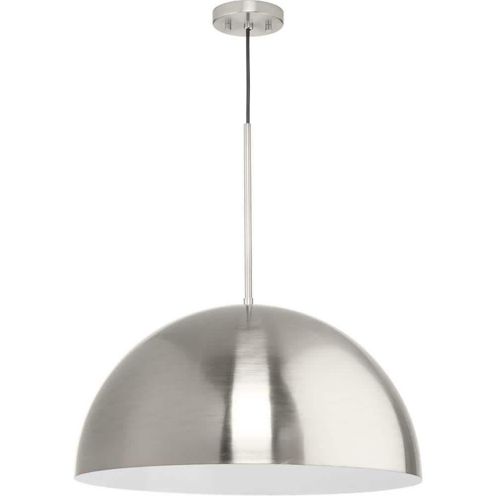 Progress Lighting Perimeter 1-Light Pendant, Brushed Nickel, White Interior Shade: Iconic modern design for kitchens and breakfast nooks.