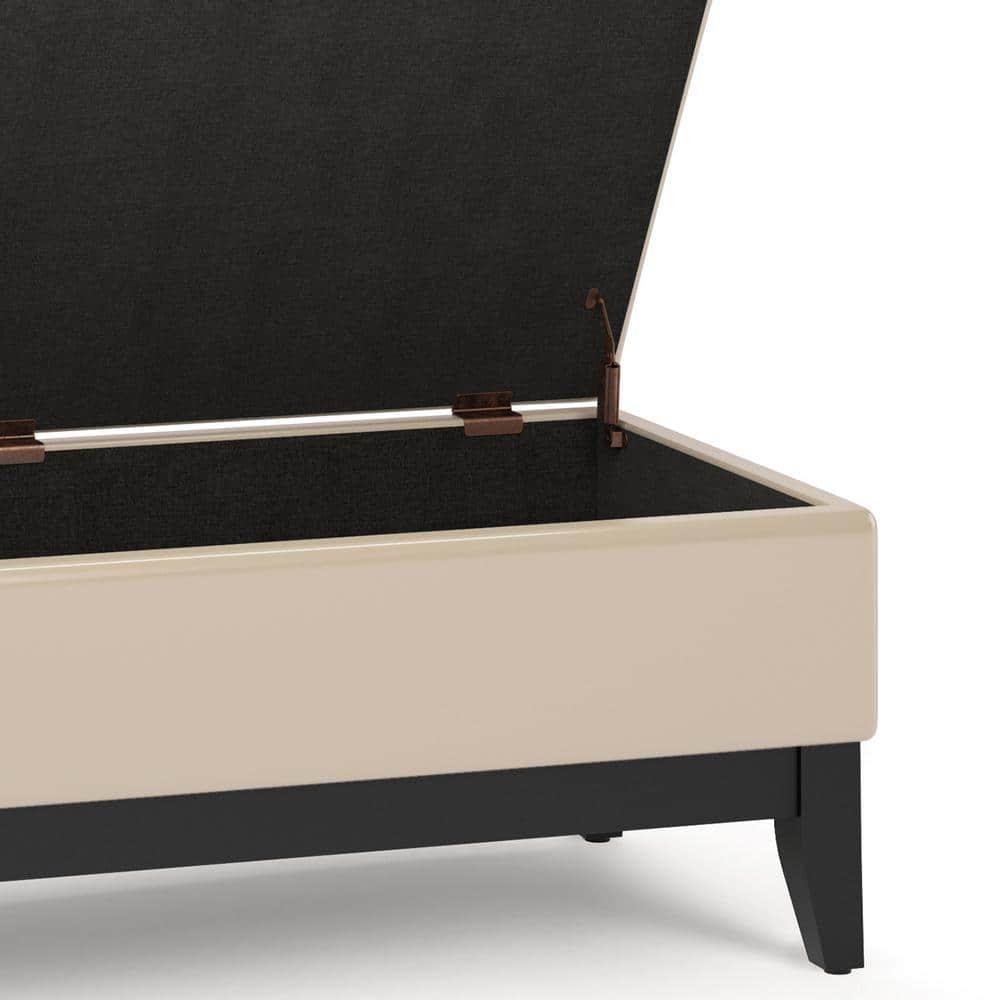 Simpli Home Oregon 42" Wd. Storage Ottoman Bench with Tray in Satin Cream Faux Leather