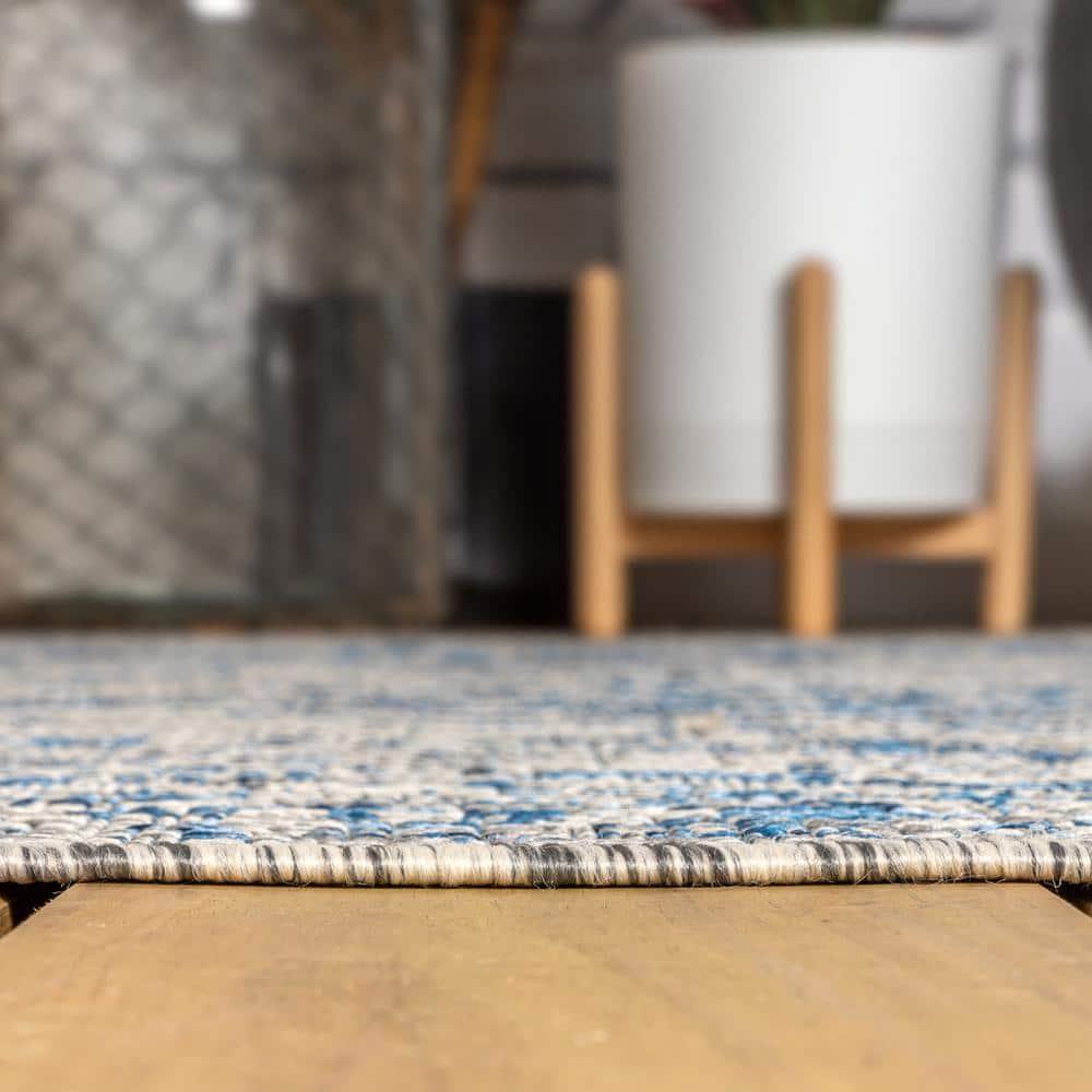 3'x5' Rozetta Boho Medallion Textured Weave Indoor/Outdoor Area Rug, Gray/Navy - JONATHAN Y