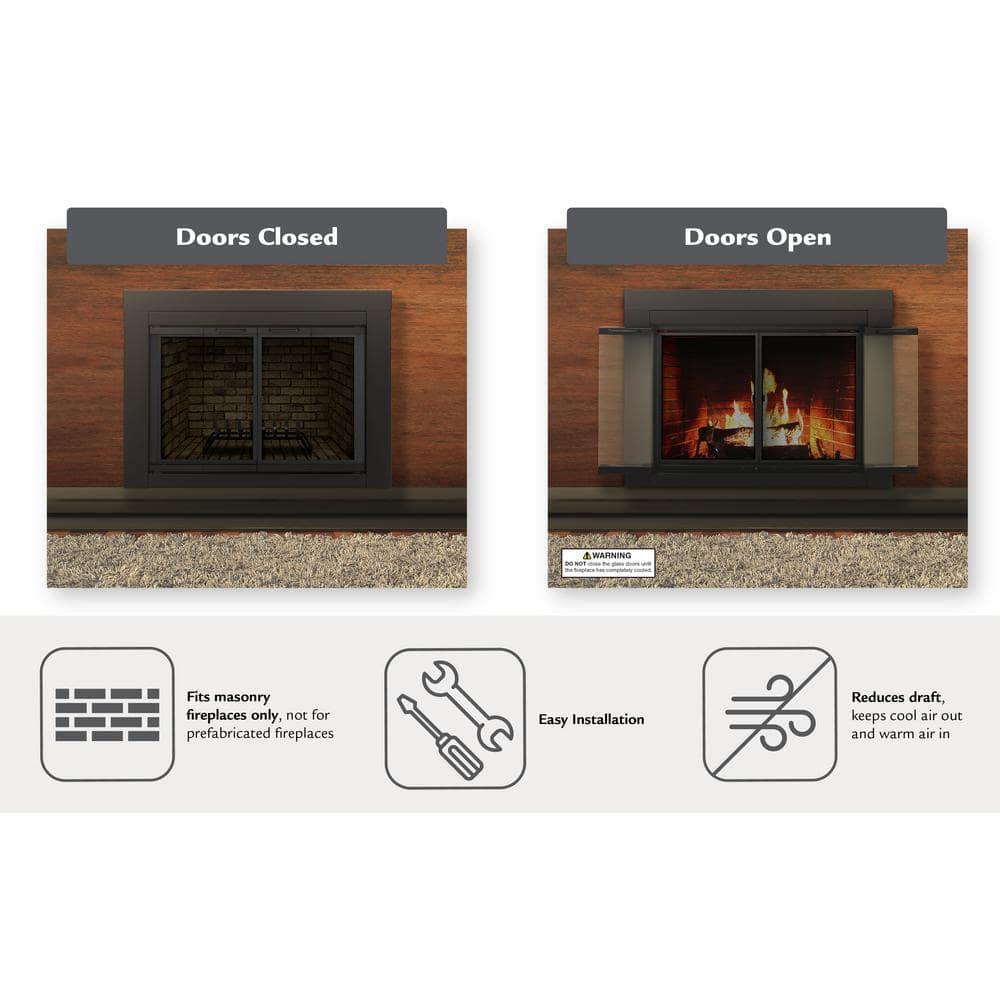 Pleasant Hearth Ascot Black Fireplace Glass Doors - Large