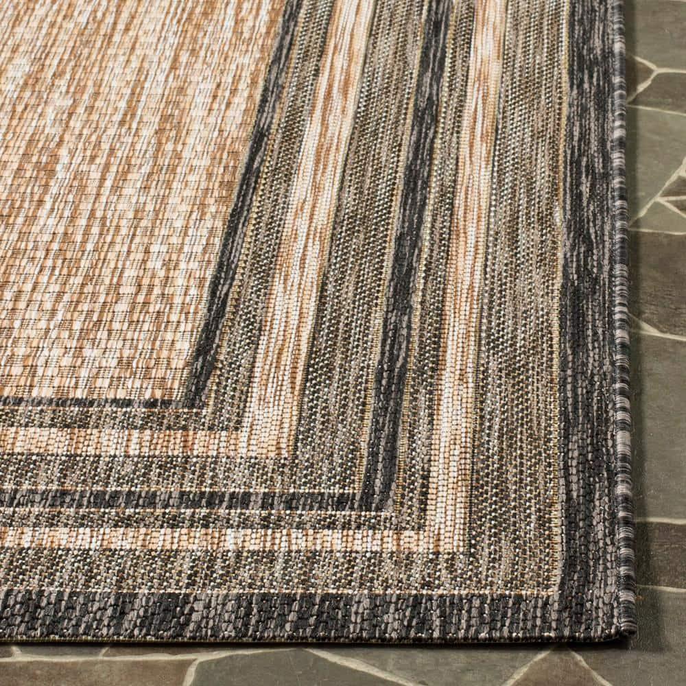 Courtyard CY8475 Power Loomed Indoor and Outdoor Area Rug - Natural/Black - 5'3"x5'3" - Safavieh
