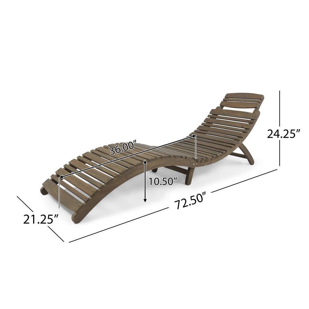 Christopher Knight Home Lisbon Outdoor Acacia Wood Folding Armless Chaise Lounge (Set of 2), Gray
