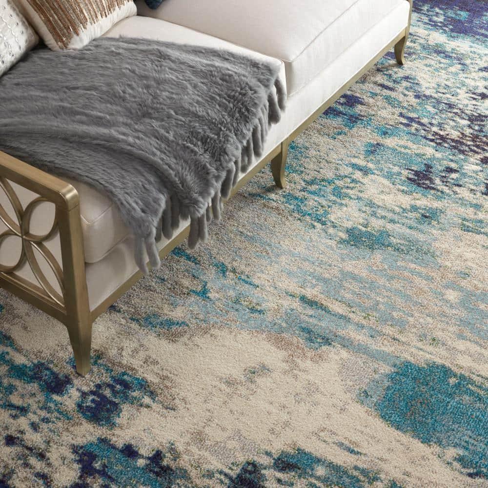 Nourison Celestial CES02 Indoor only Area Rug - Ivory/Teal Blue 9' x 12'