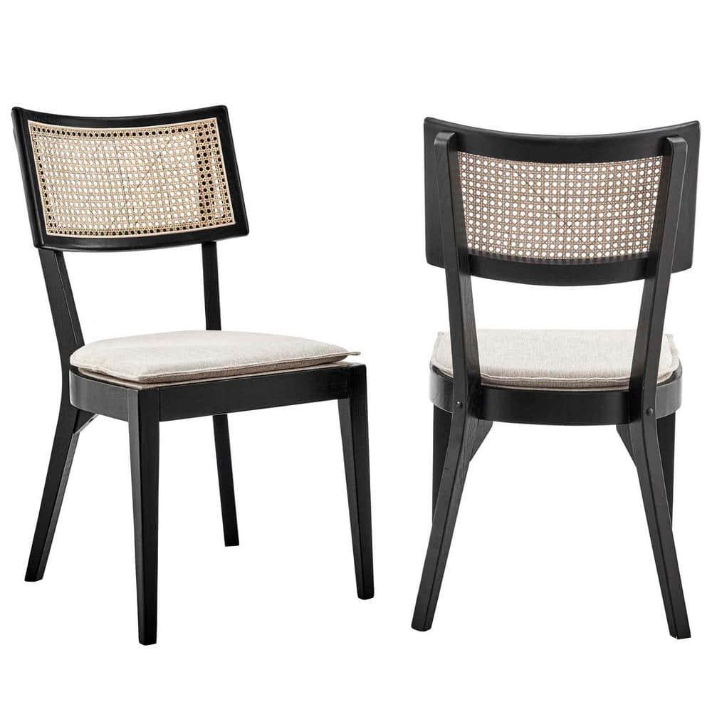 Caledonia Wood Dining Chair Set of 2, Black Beige