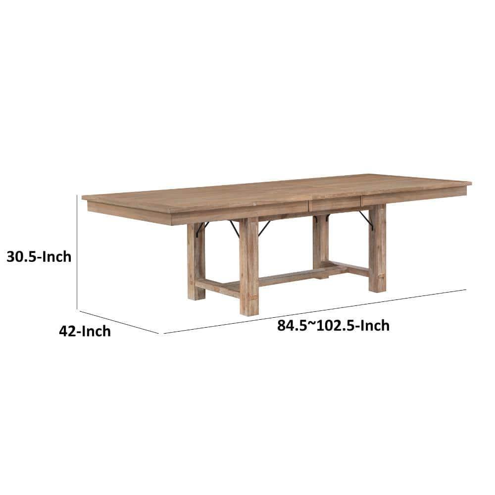 Benjara Deen 85-103 Inch Dining Table, 8 Seater, Self Storing Leaf, Brown Wood