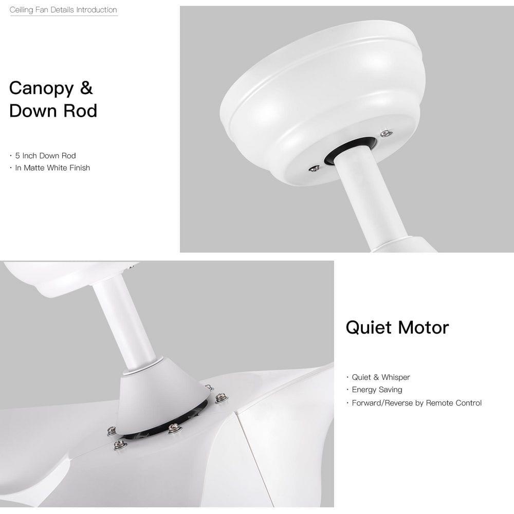 54" Modern Ceiling Fan with 3 Solid Wood Blades, 6 Speeds, Remote Control, 3 Color Dimmable LED Light, Intelligent Control Ceiling Fan