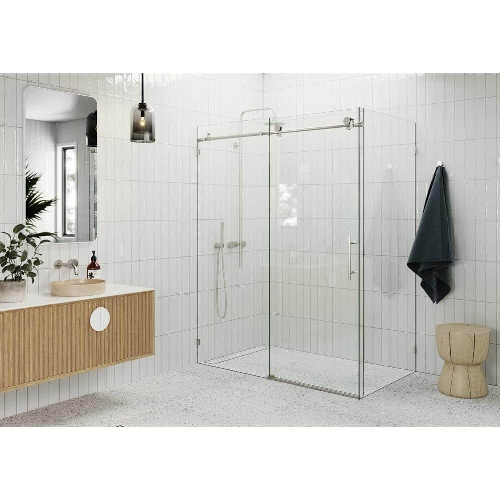 Nova 56 in. x 32 in. x 78 in. 90-degree Fully Frameless Sliding Glass Shower Enclosure