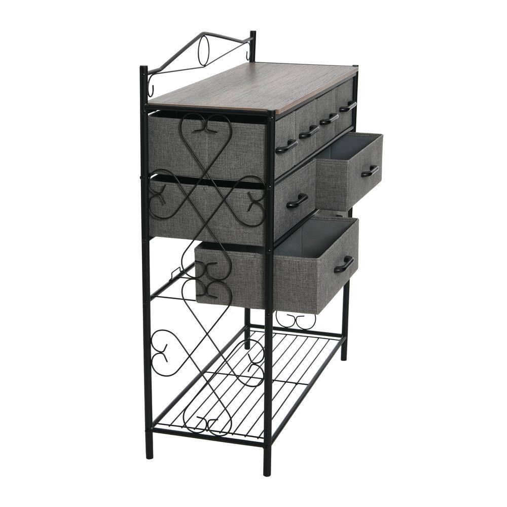 Victorian Style 8-Drawer and Bottom Shoe Shelf Storage Organizer Unit, Black and Ashwood Color