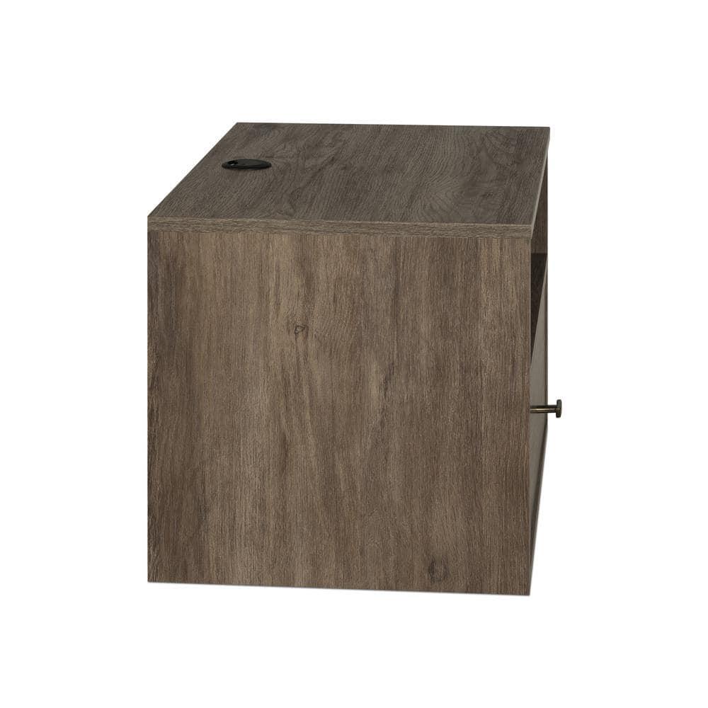 Floating 1 Drawer Nightstand with Open Shelf Drifted Gray - Prepac: Laminated, Cable Management, Metal Glides