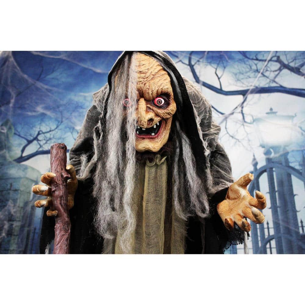 Haunted Hill Farm Life-Size Poseable Witch with Lights and Sound, Indoor/Covered Outdoor Halloween Decoration