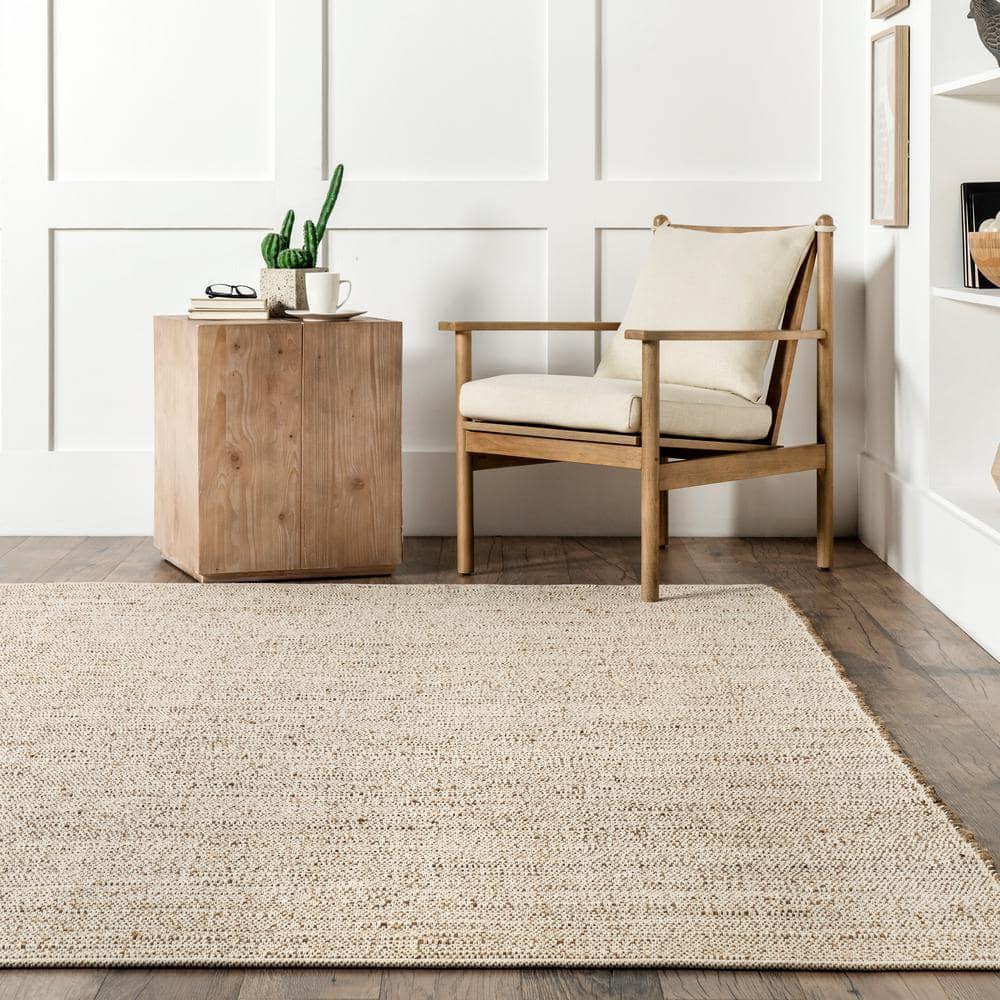 Nuloom 2x3 Elfriede Jute & Cotton Hand Woven Indoor Area Rug, Natural, Solid Rustic Farmhouse Style Natural Fiber Bedroom, Living Room,