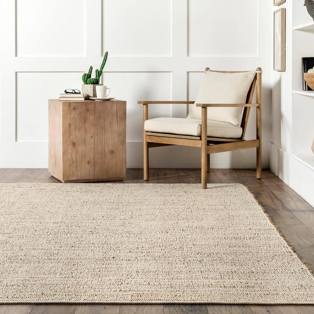 Nuloom 9x12 Elfriede Jute & Cotton Hand Woven Indoor Area Rug, Natural, Solid Rustic Farmhouse Style Natural Fiber Bedroom, Living Room,