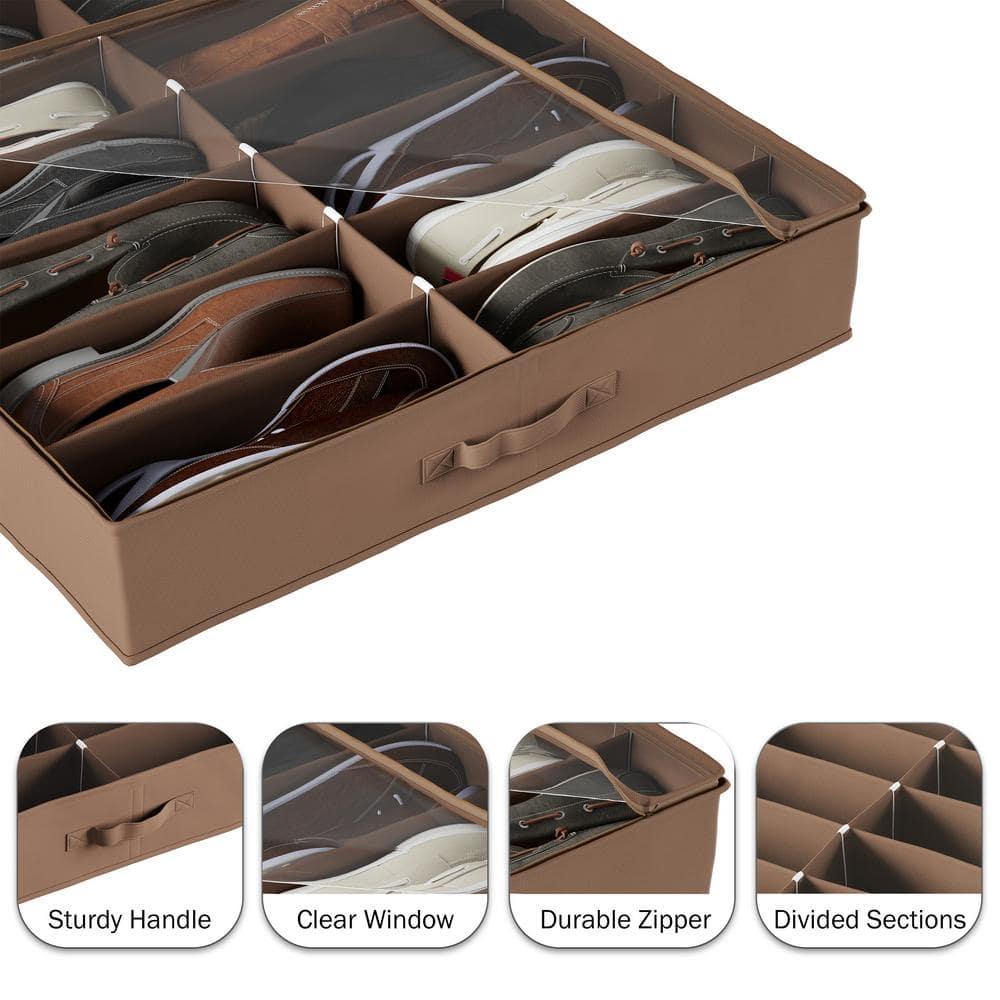 Everyday Home Under-Bed Plastic-Covered 12-Pair Shoe Organizer (Brown)