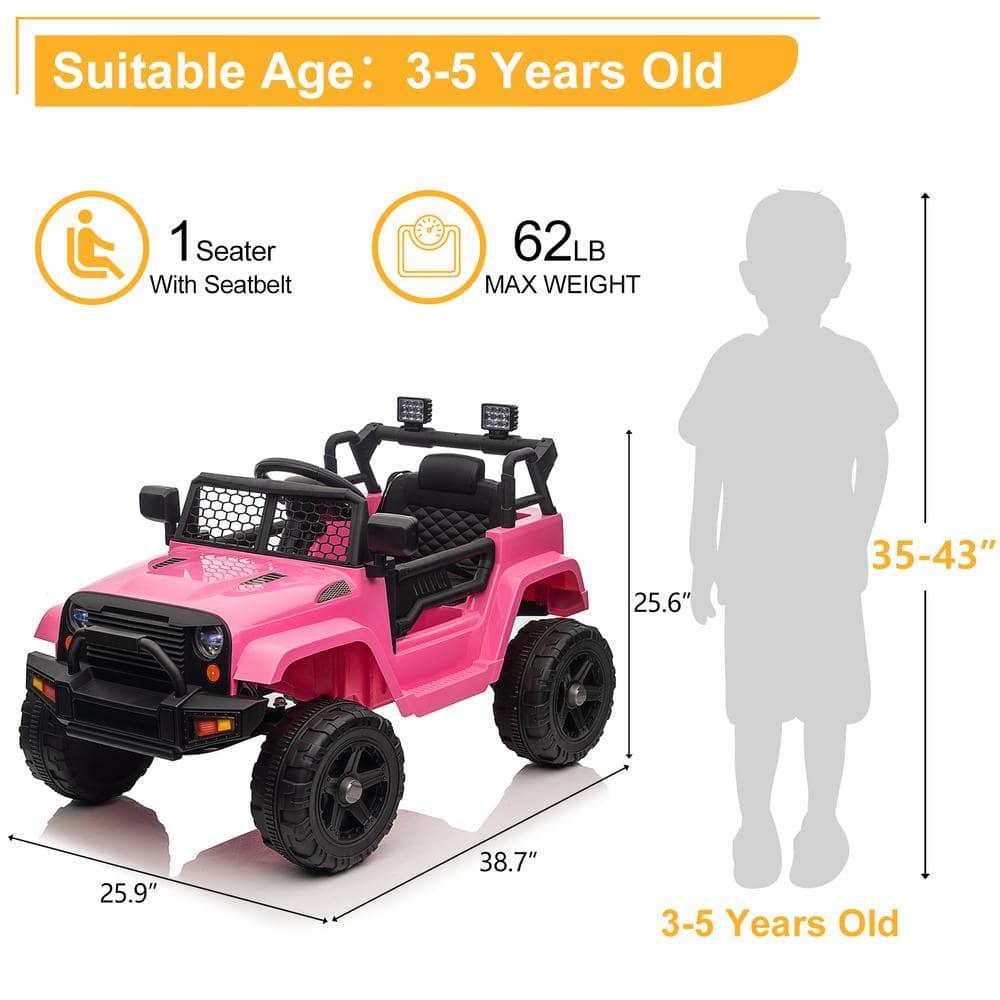 CIPACHO 12V Kids Ride On Car Truck, Battery Powered Vehicle with Remote Control, LED Lights, MP3 Music, Toy Gift for Children, Pink