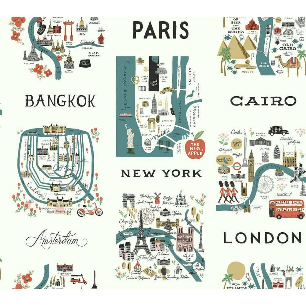 Rifle Paper Co. City Maps 27' L x 27" W Wallpaper Roll