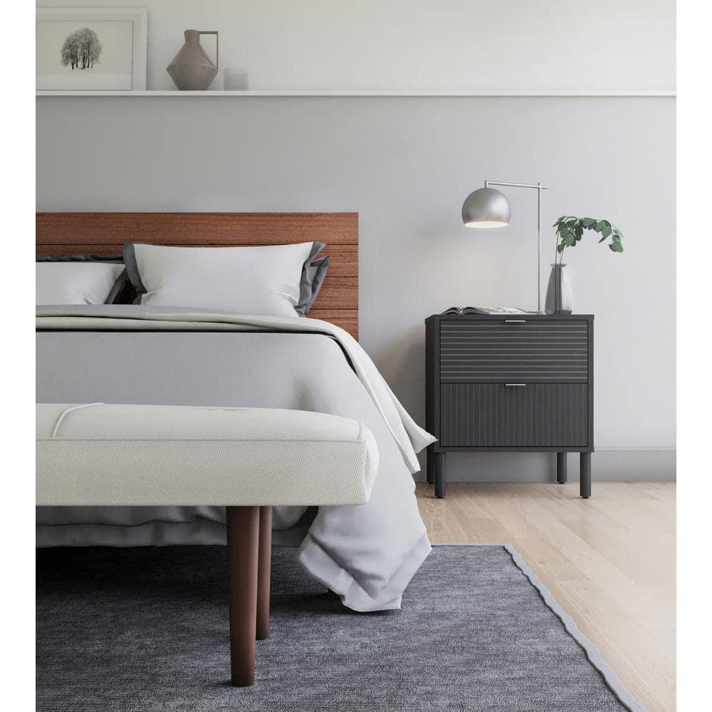Sango Sango Merk 2-Drawer Solid Wood Nightstand, Drawers With Horizontal & Vertical Grooves