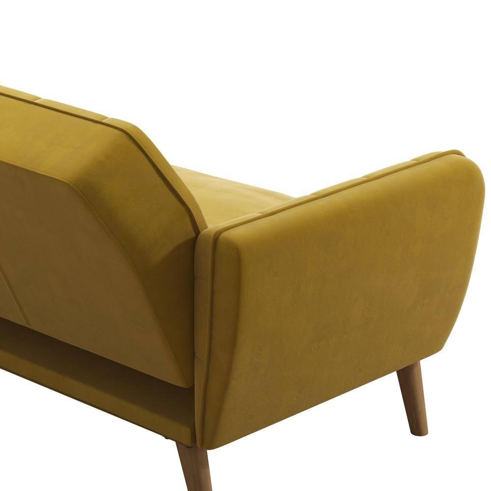 Tallulah Memory Foam Futon and Sofa Bed Mustard Yellow - Novogratz: Velvet Upholstery, Split-Back Design, Wooden Legs