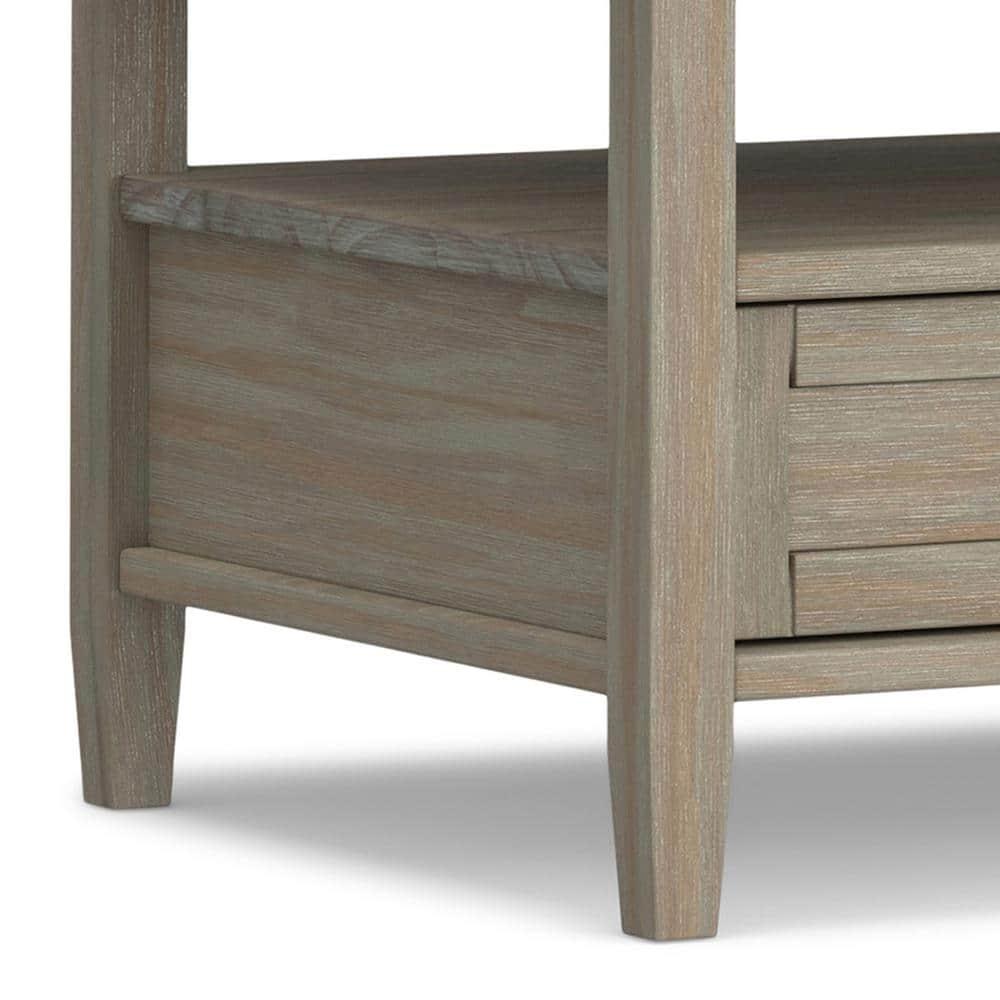 Simpli Home Warm Shaker 48"W Solid Wood Coffee Table with Two Storage Drawers and Open Shelf