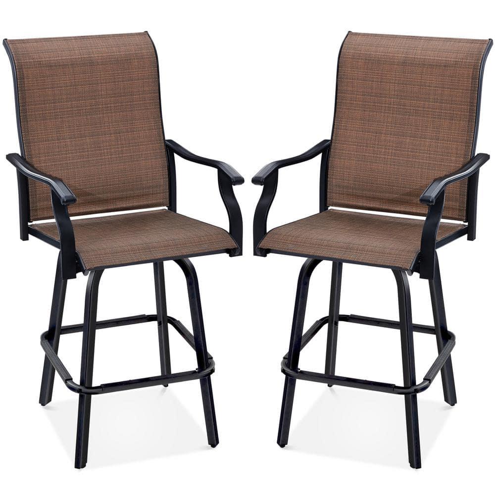 Best Choice Products Set of 2 Outdoor Swivel Bar Stools, Patio Barstool Chairs w/ 360 Rotation, All-Weather Mesh - Brown