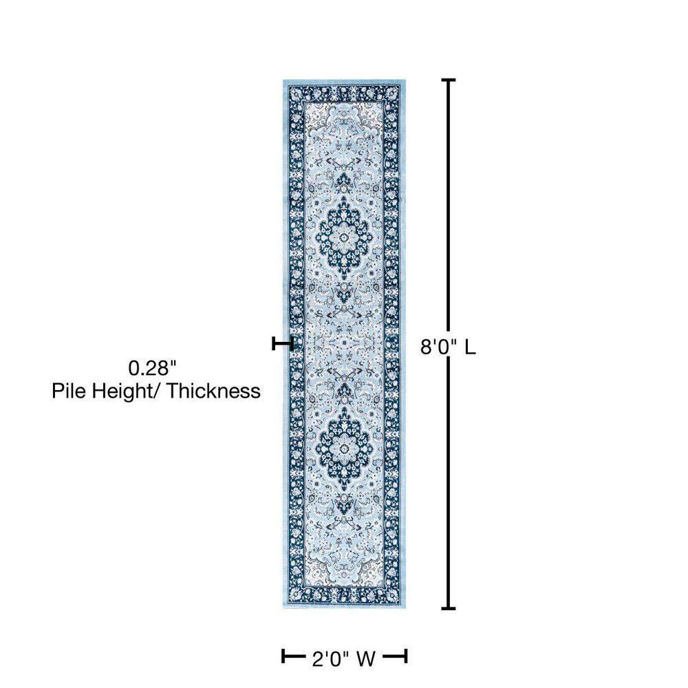 2'x 8' Palmette Modern Persian Floral Runner Rug, Blue/Navy - JONATHAN Y