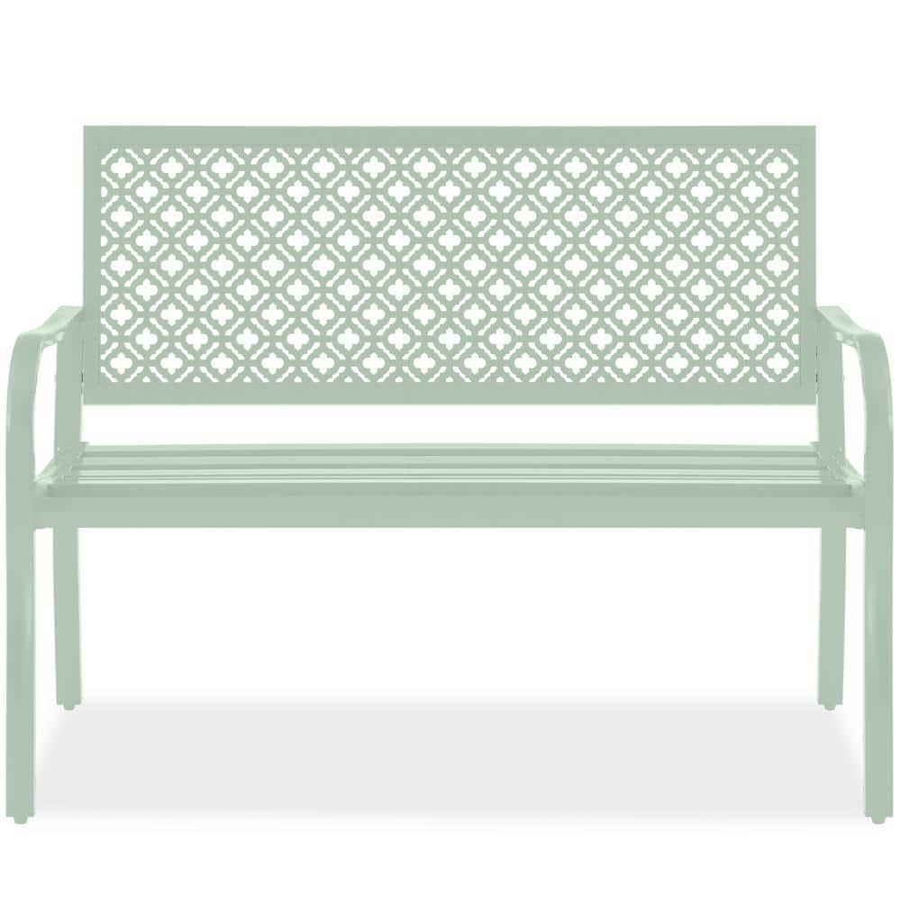 Red Barrel Studio® 2-Person Outdoor Metal Bench with Geometric Backrest, 790lb Capacity, for Garden, Patio, and Entryway