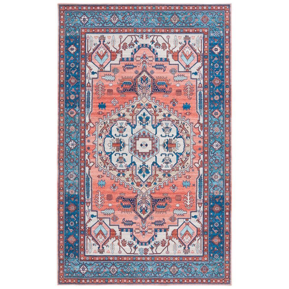 Arizona ARZ105 Power Loomed Machine Washable Area Rug - Rust/Navy - 4'x6' - Safavieh.