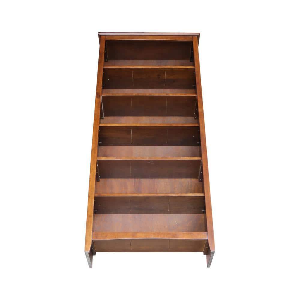 72" Shaker Bookshelf Espresso - International Concepts: Solid Parawood, 6 Fixed Shelves