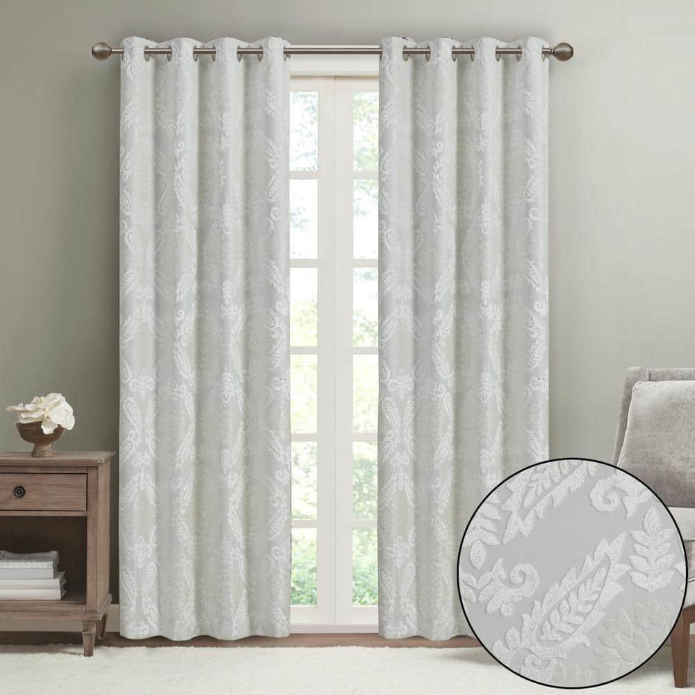 Amelia Knitted Jacquard Paisley Total Blackout Grommet Top Curtain Panel