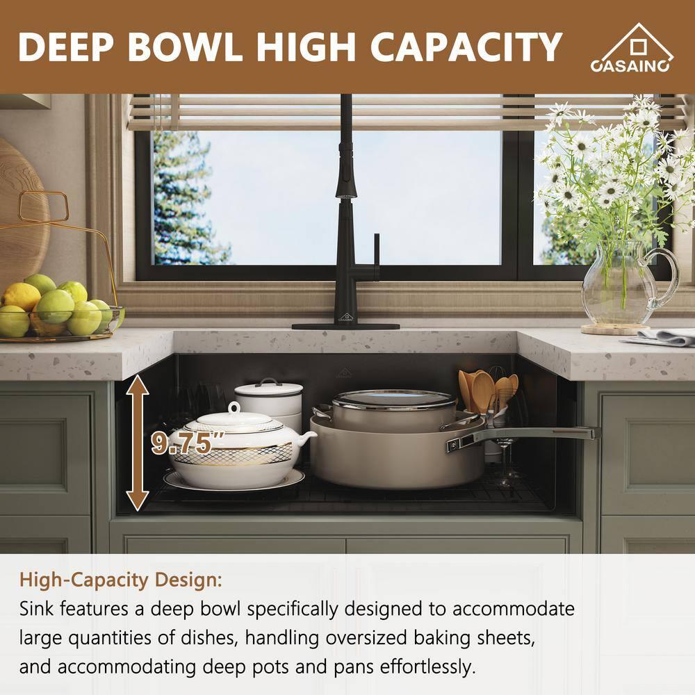 33" L x 22" W Farmhouse Kitchen Sink with Faucet, Stainless Steel Grid