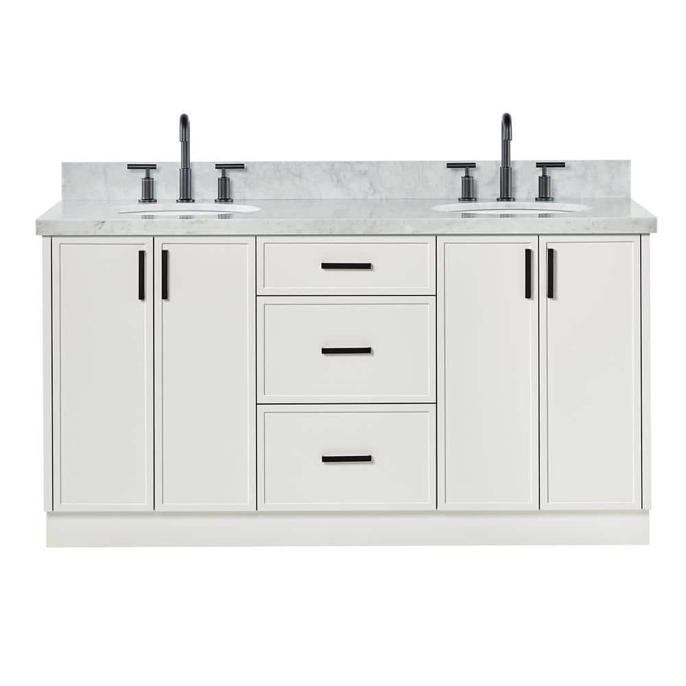 Ariel Kellie 67 Inch Double Oval Sink Bathroom Vanity With Italian Carrara Marble Countertop