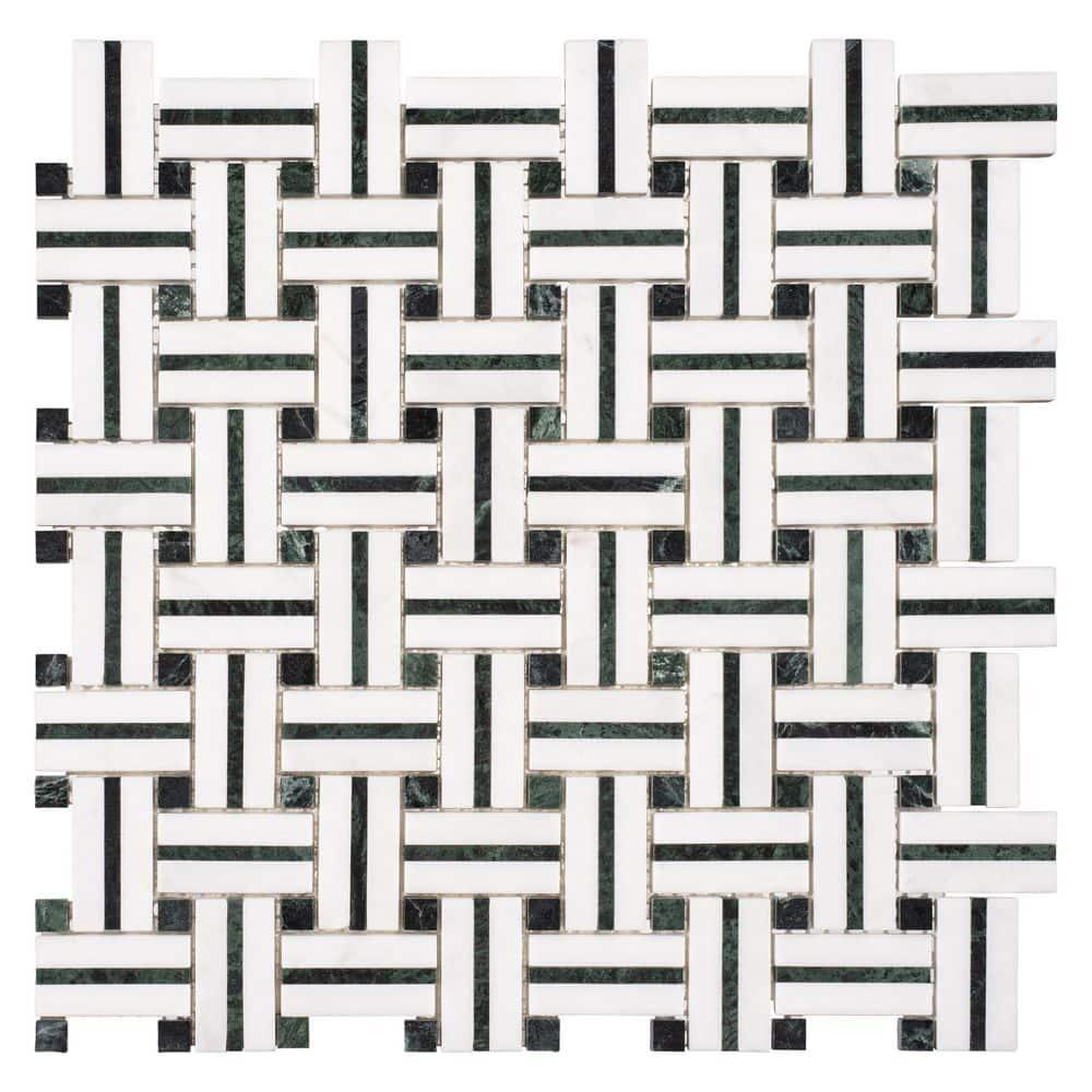 Fabrique 1-in. x 2-in. Basketweave Marble Look Polished Natural Stone Wall & Floor Mosaic Tile