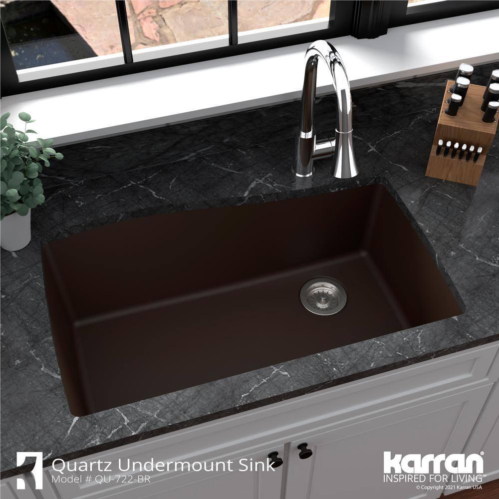 Karran Quartz Composite 33-1/2'' X 21'' Single Bowl Undermount Kitchen Sink Kit
