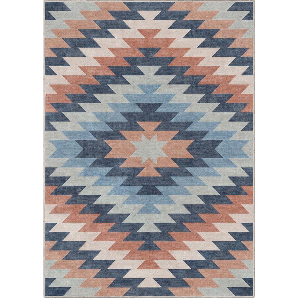 Kehr Albuquerque Southwestern Flatweave Blue Area Rug