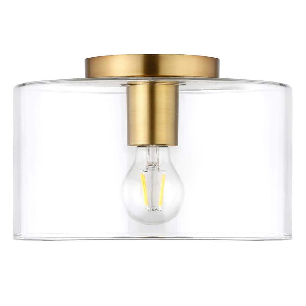 Evelyn&Zoe 10" Brass Finish Metal/Glass Semi Flush Mount