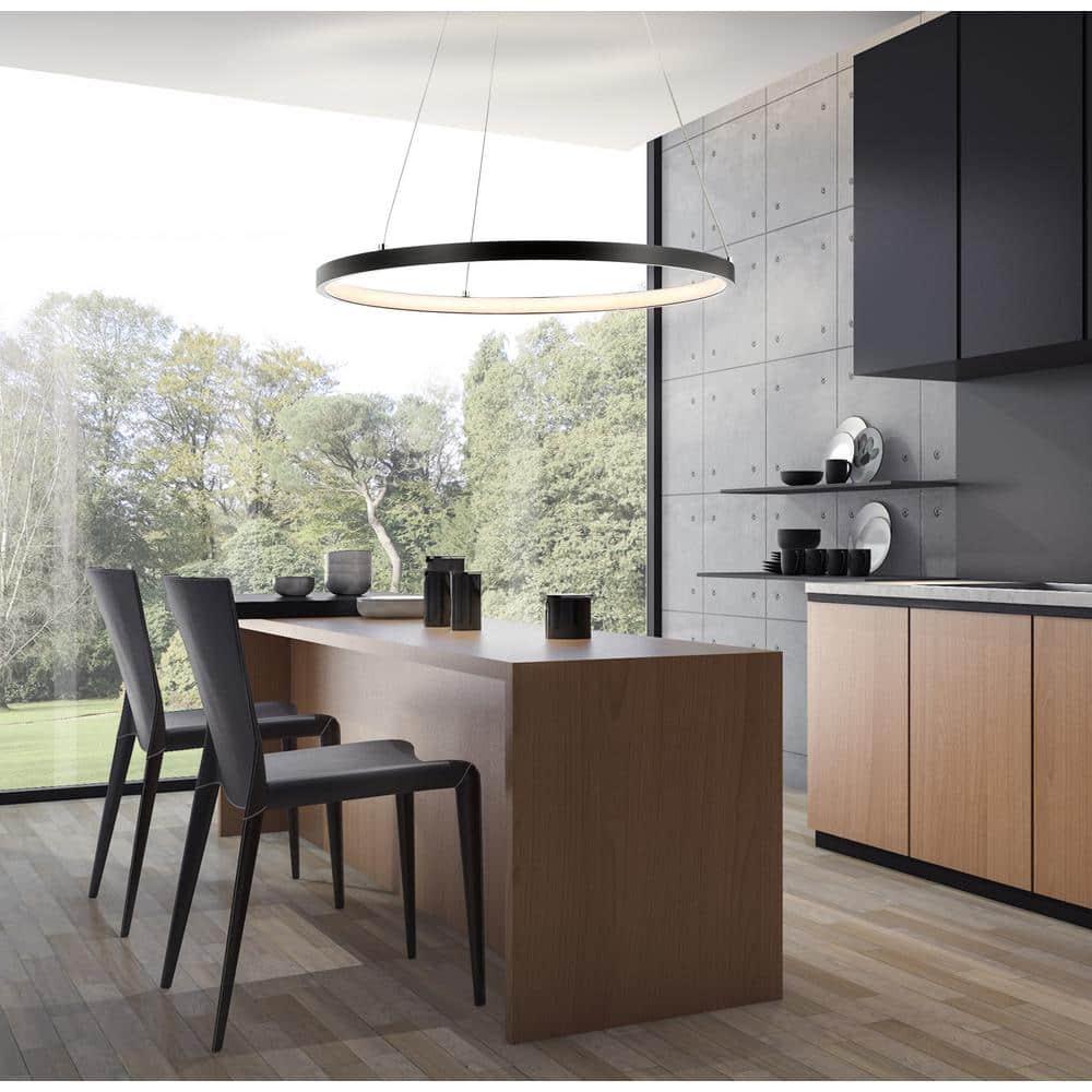 Bradley 15.7" Round Integrated LED Metal Pendant, Matte Black